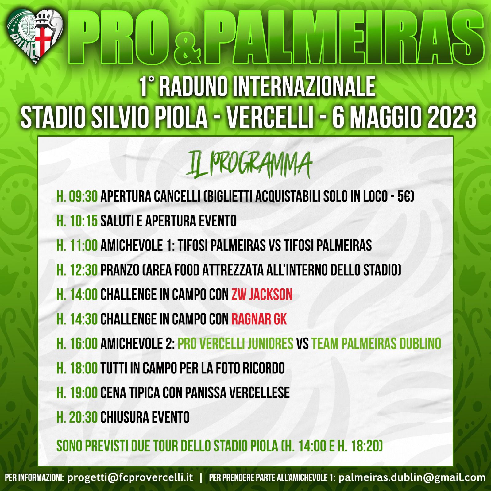 “PRO&PALMEIRAS”: IL PROGRAMMA UFFICIALE