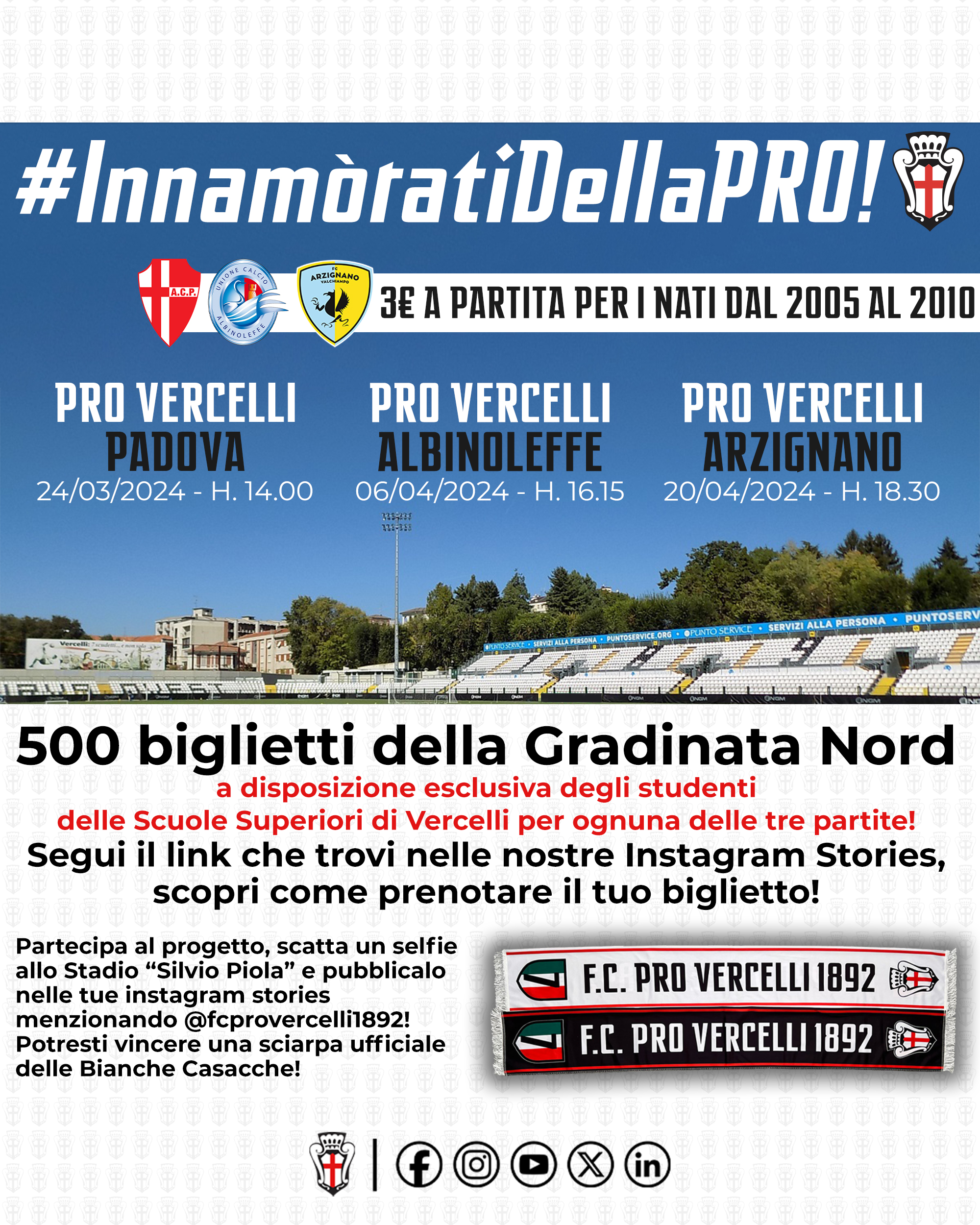 Progetto "Innamorati della Pro" - Le scuole superiori di Vercelli allo Stadio "Silvio Piola"