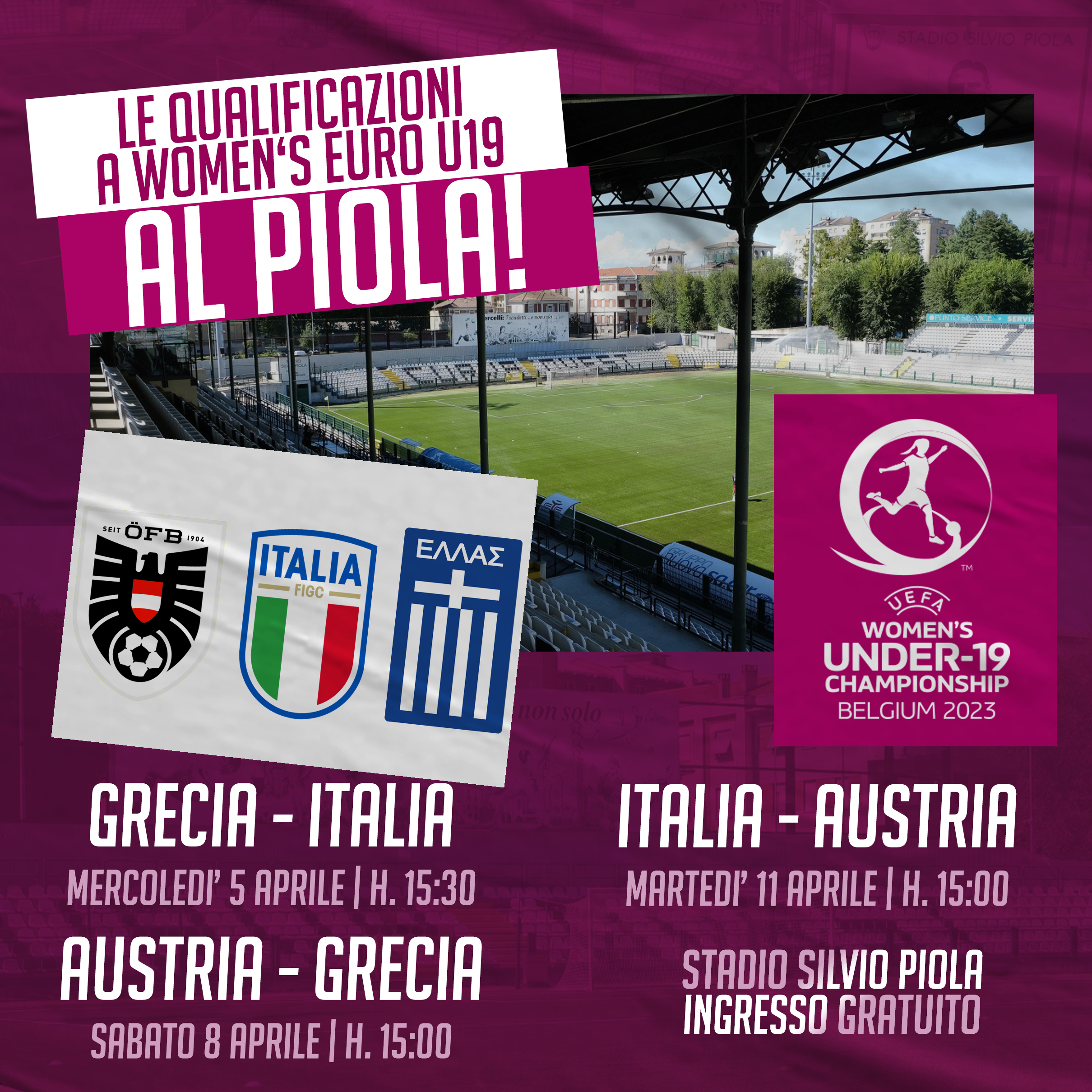 LE QUALIFICAZIONI A “WOMEN’S EURO U19” AL PIOLA!